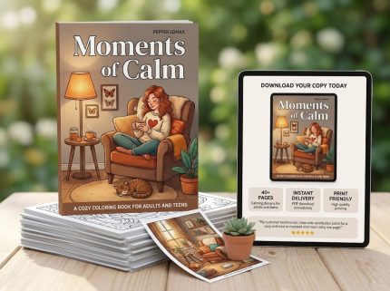 Moments of Calm - A Cozy Coloring Book by Pepper Lomax.