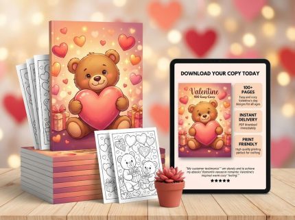 Valentine 100 - Easy Cozy Coloring Book teddy bear.